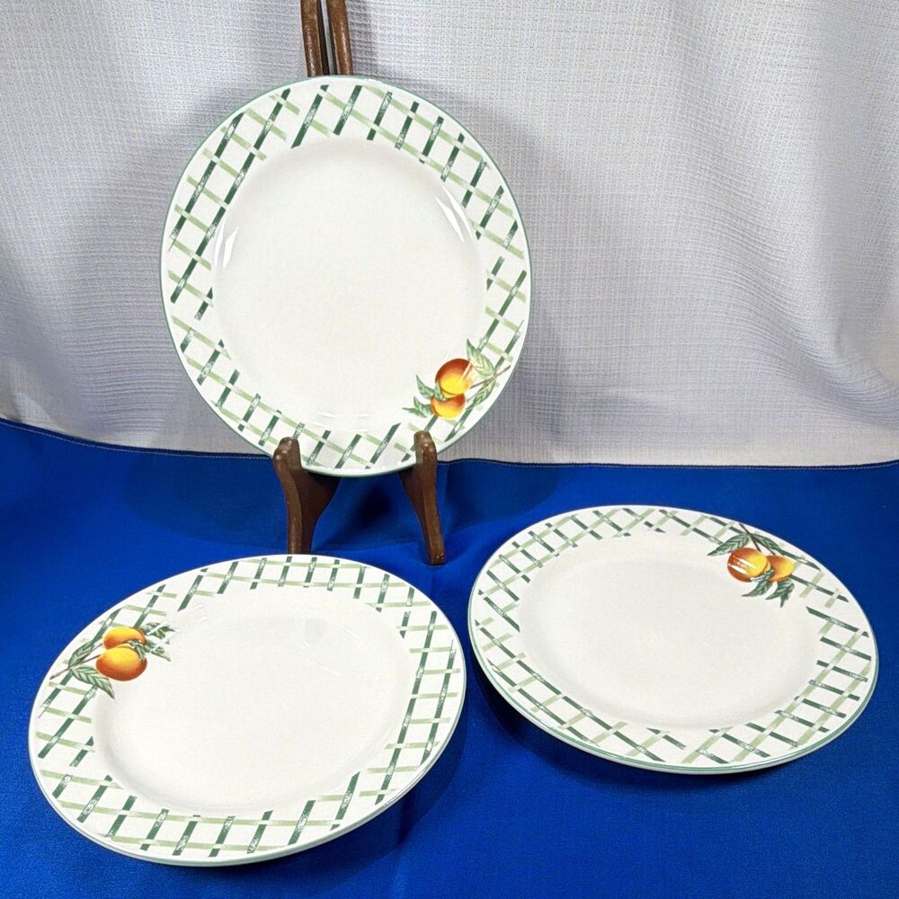 Vintage Citation Garden Trellis Stoneware Salad Plates 7.5” Green Plaid Set of 4